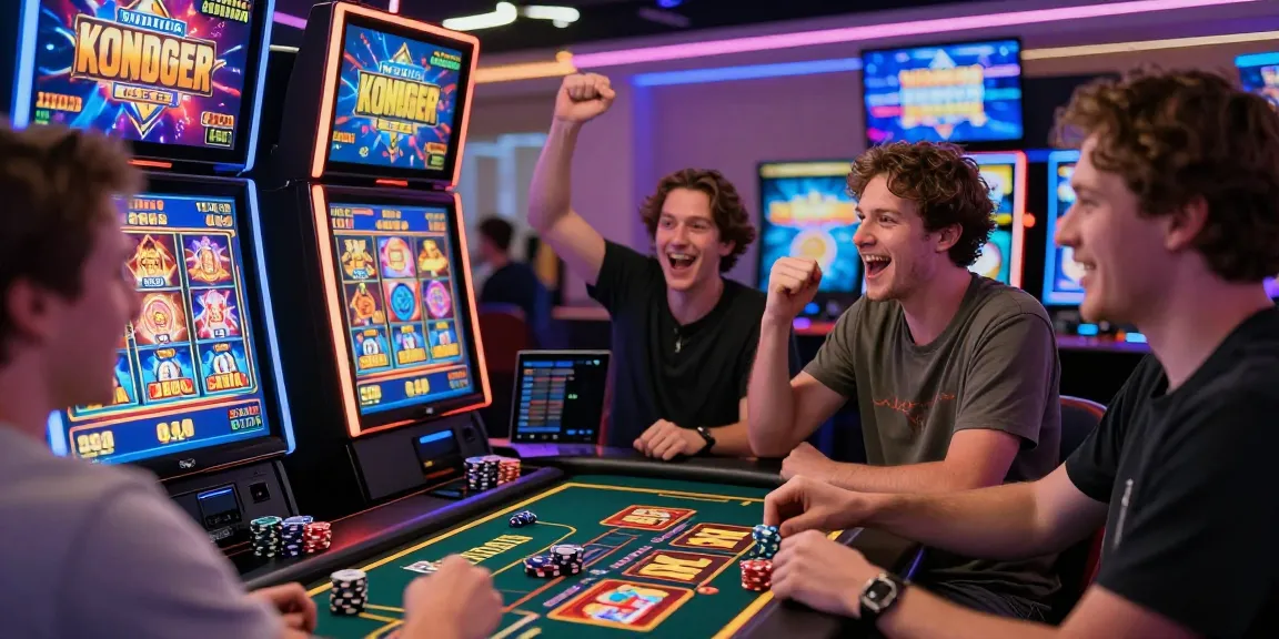 Players celebrating wins on dollar4d online gaming platform with colorful graphics and chips.