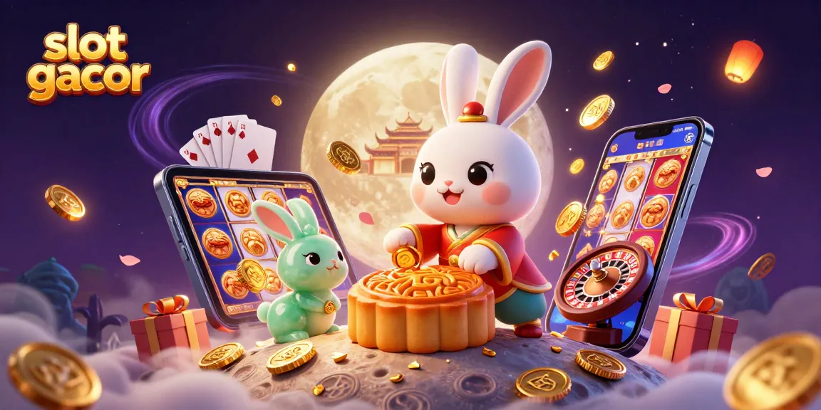 Slot gacor menghadirkan pengalaman bermain slot yang seru dengan simbol kemenangan di latar belakang bulan.