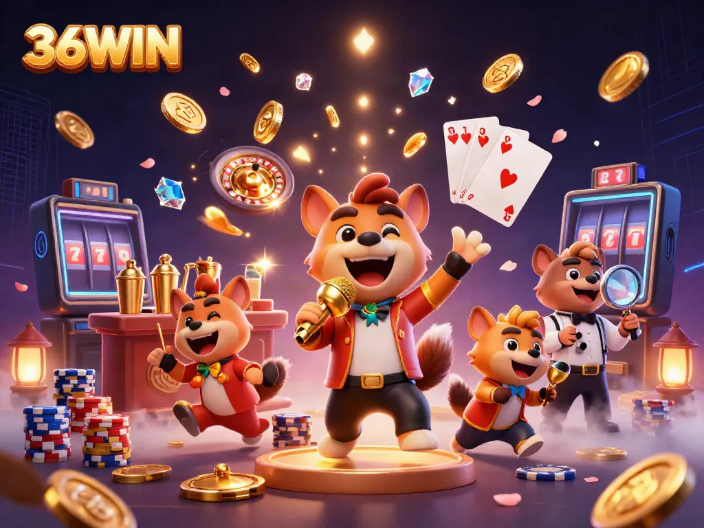 Experience the vibrant 36WIN casino energy with hyenas in a dynamic gaming scene.