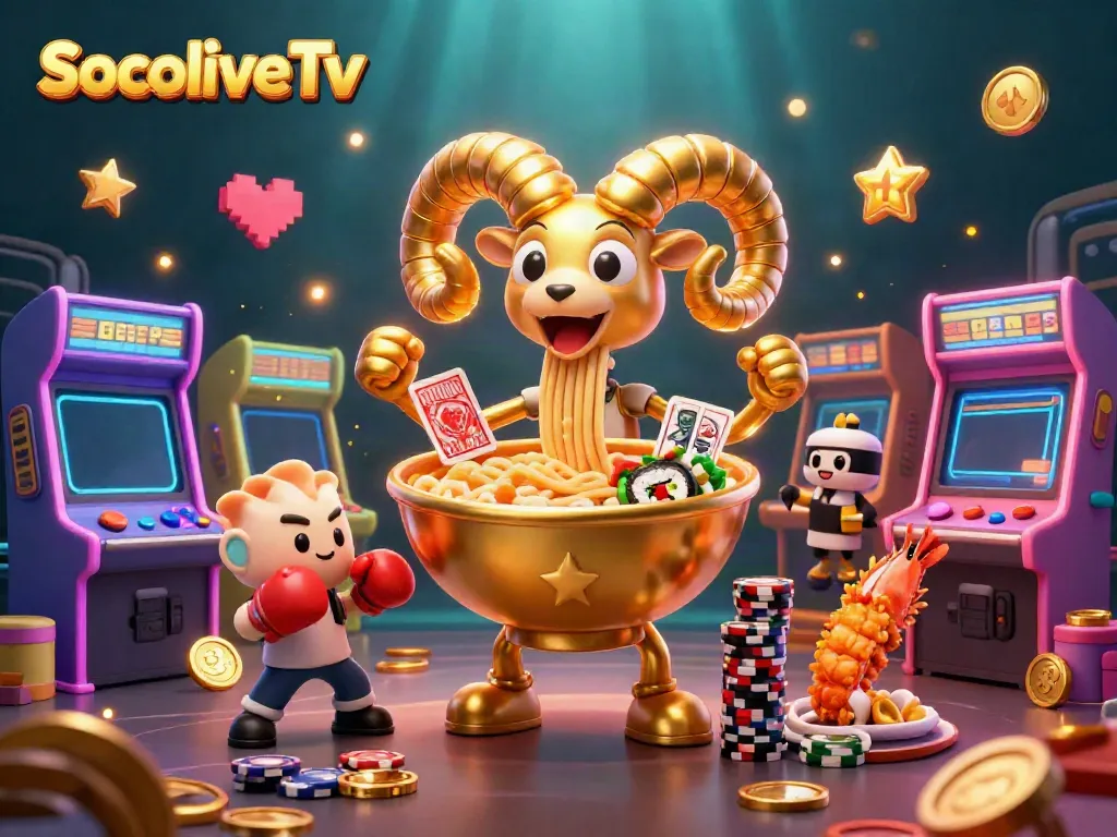 Engage with SocoliveTv's thrilling live sports experience featuring vibrant characters and gaming elements.