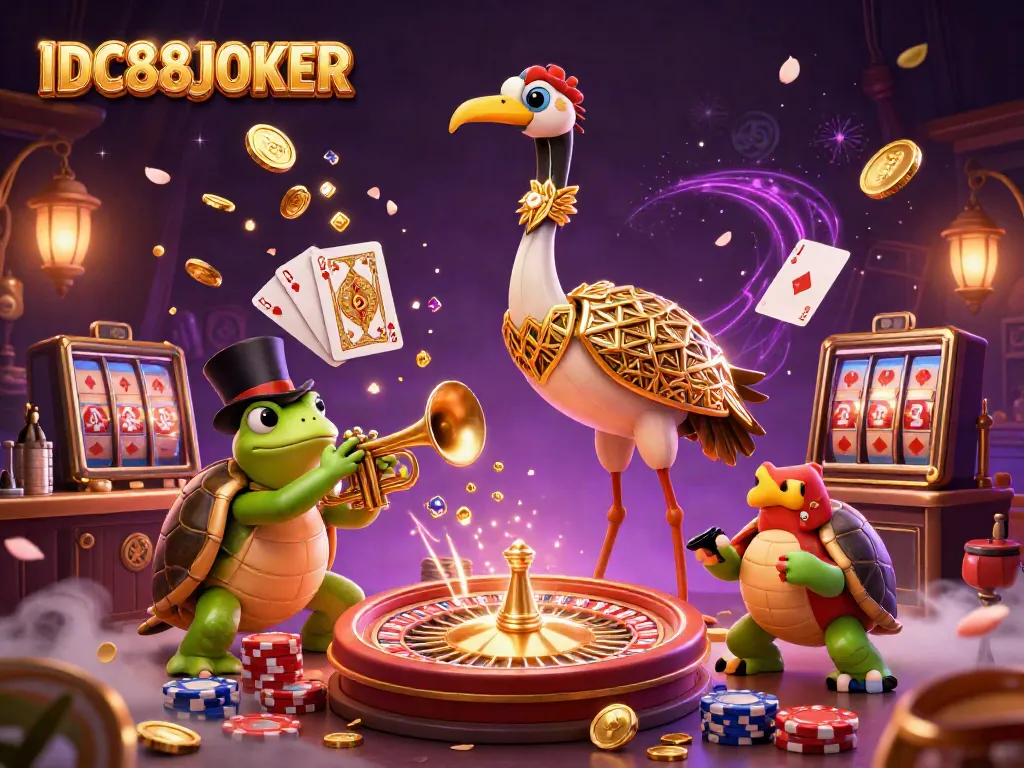 Experience the excitement of IDC88JOKER's vibrant casino scene with unique characters and dynamic gaming elements.