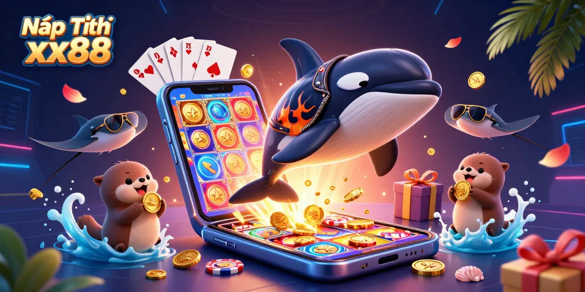 Engage in thrilling Nạp Tiền xx88 with a vibrant 3D illustration of playful characters and dynamic casino elements.