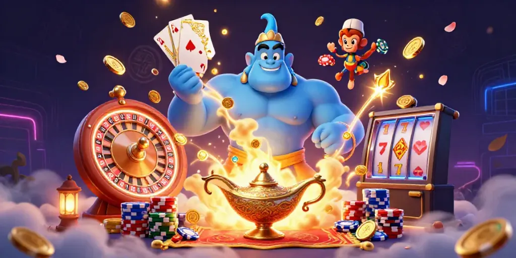 Permainan judi yang mengasyikkan dengan valuecrane menampilkan tokoh aladdin dan genie dalam dunia kasino.