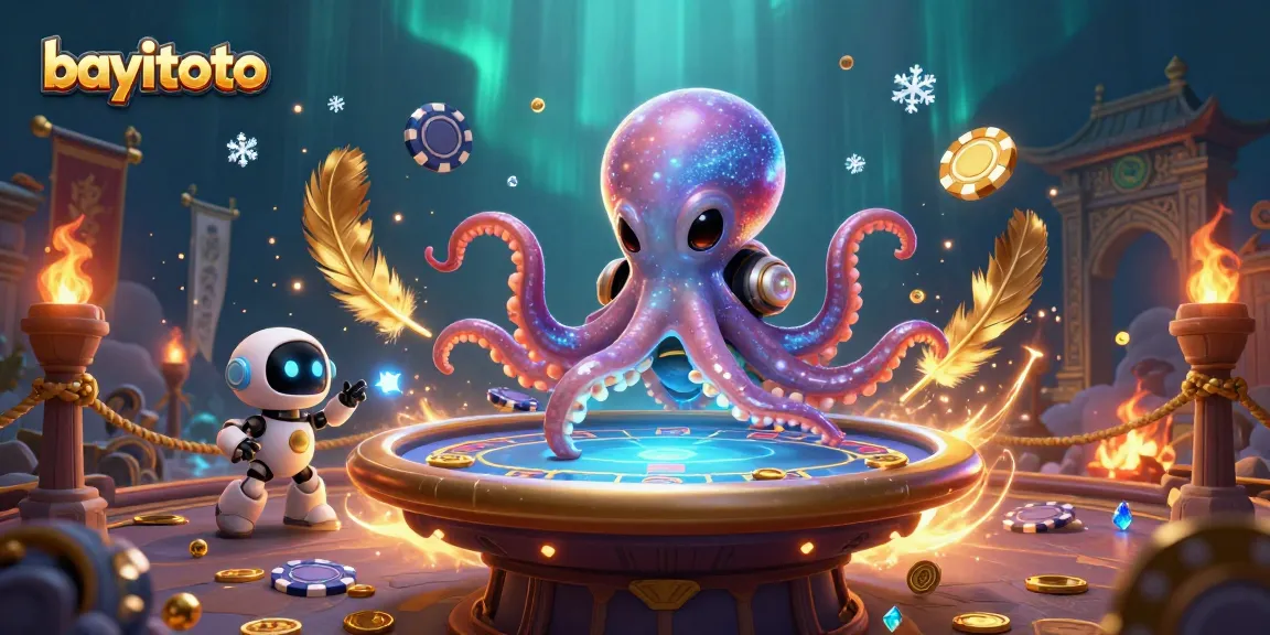 Experience thrilling wins at bayitoto through a vibrant online gambling scene featuring an octopus and cosmic elements.