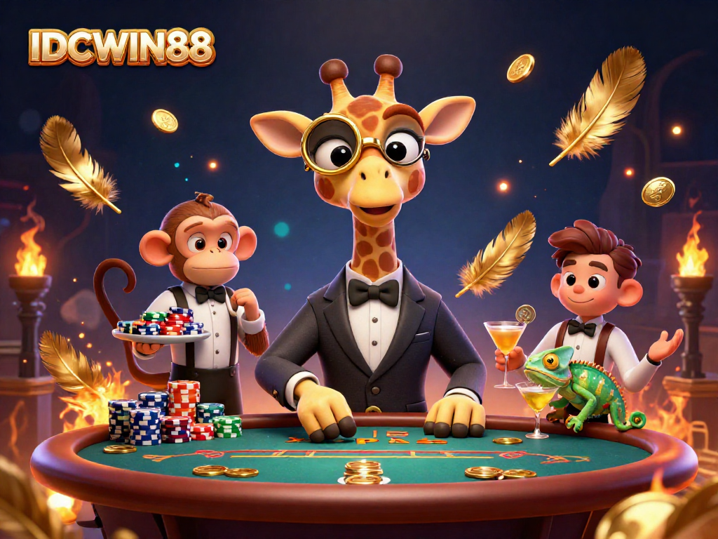 Experience the thrilling world of IDCWIN88 with a vibrant illustration of high-stakes poker!
