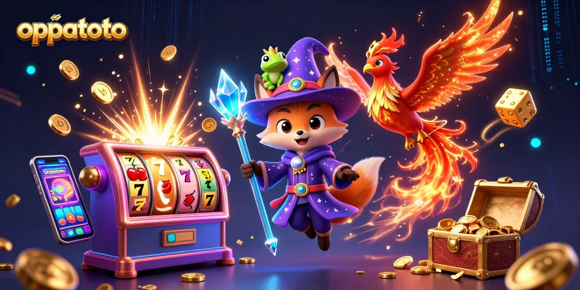 Experience thrilling jackpots at oppatoto with a magical wizard and phoenix amid vibrant casino action.