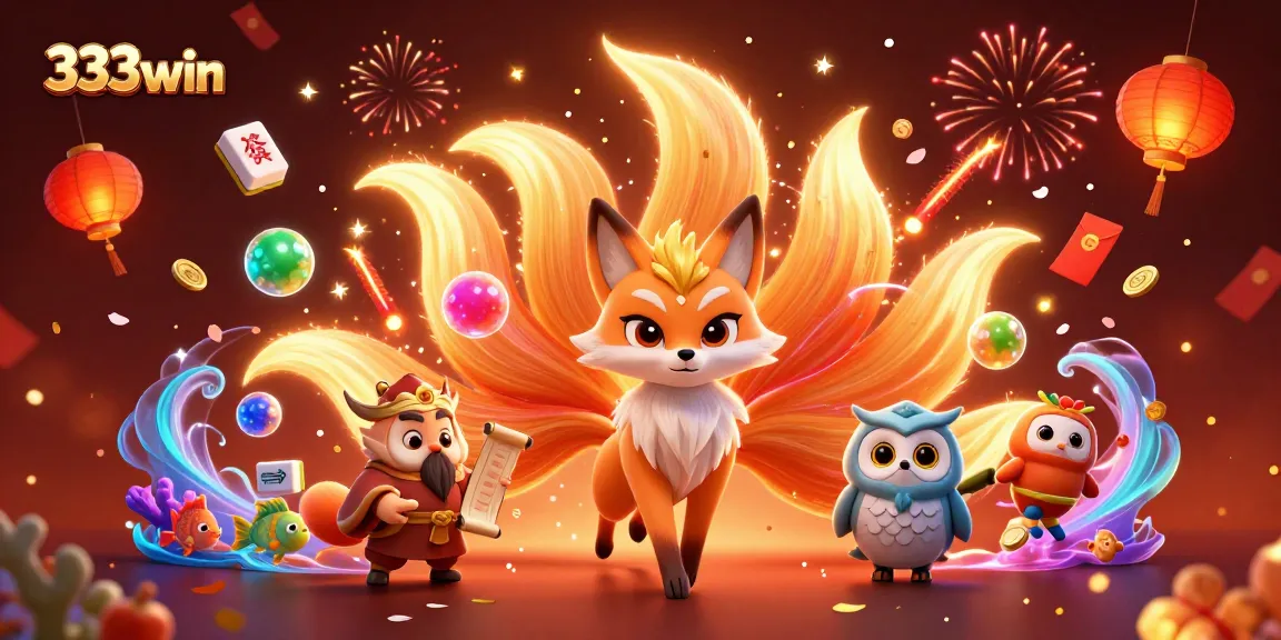 Launch colorful fish from the 333win game with a vibrant underwater scene featuring a nine-tailed fox spirit and sage.
