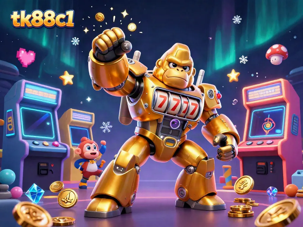 Experience the thrill of tk88c1 with a dynamic 3D illustration of gaming action and golden rewards!