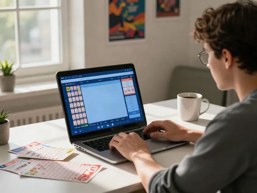 Pengguna dewitogel sedang bermain togel online di kantor rumah yang modern.