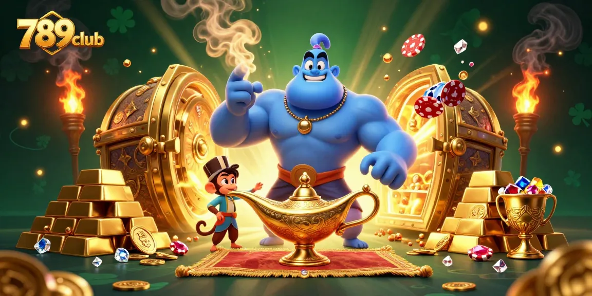 Engage in thrilling gaming at 789club with dynamic casino-themed 3D illustration showcasing riches and fun.