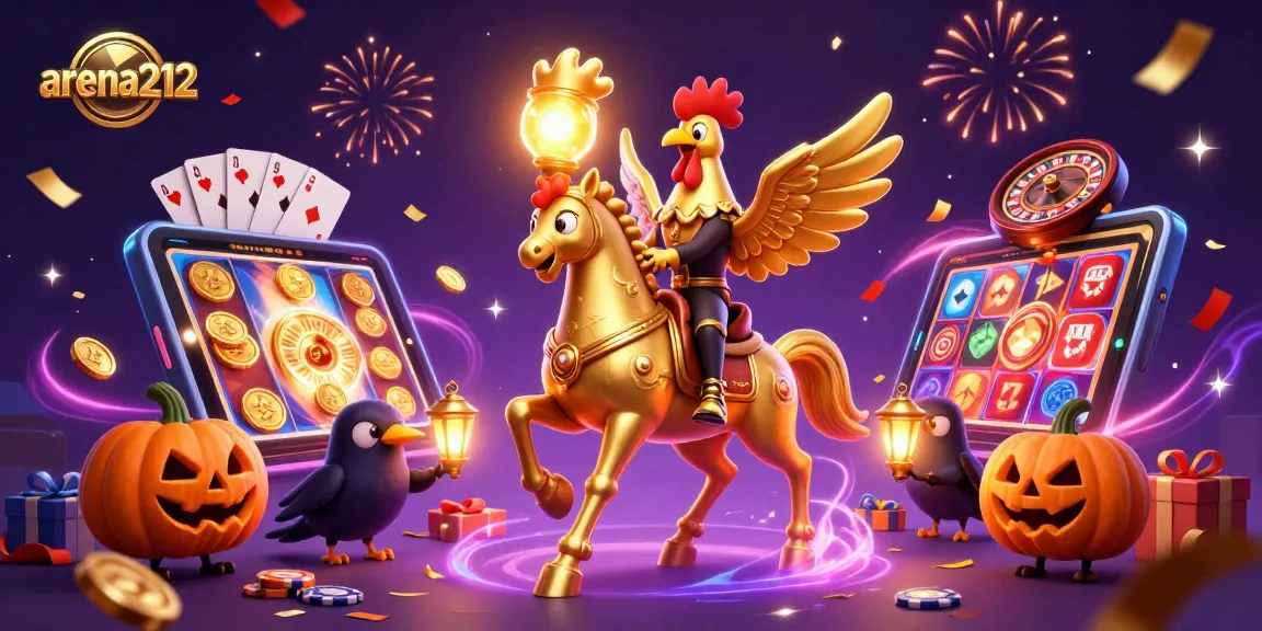 Menangkan jackpot di arena212 dengan slot berwarna-warni dan koin emas bertebaran.