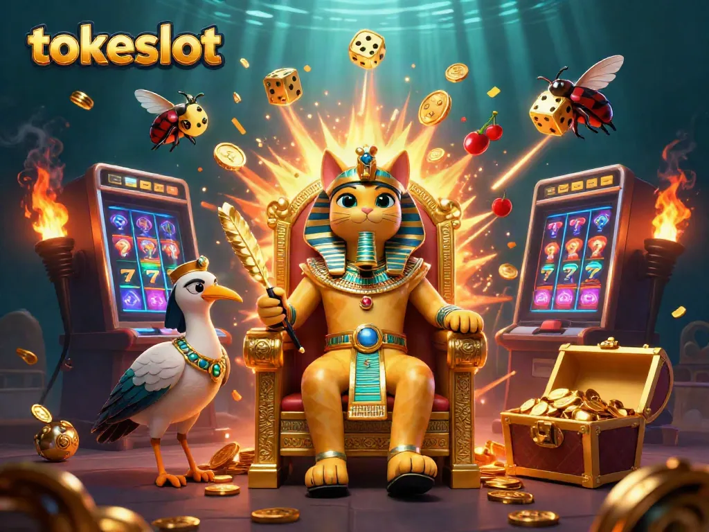 Play thrilling games at Tokeslot with a vibrant slot machine explosion and captivating characters.
