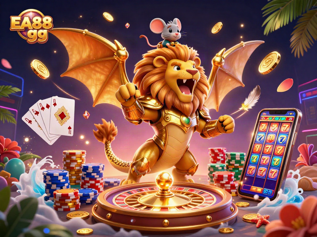 Experience the thrilling EA88 gg casino with golden treasures amidst dynamic gaming action.