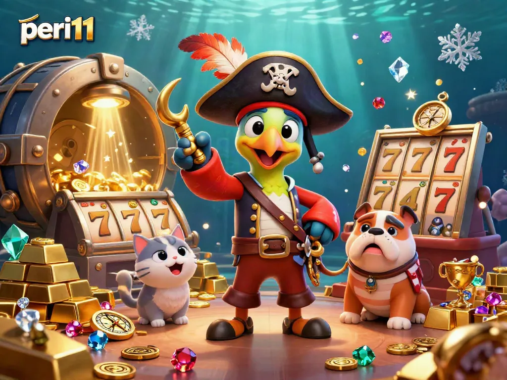 Engage with the thrilling world of peri11 slots featuring a pirate captain, bulldog first-mate, and cat navigator in a lavish casino.
