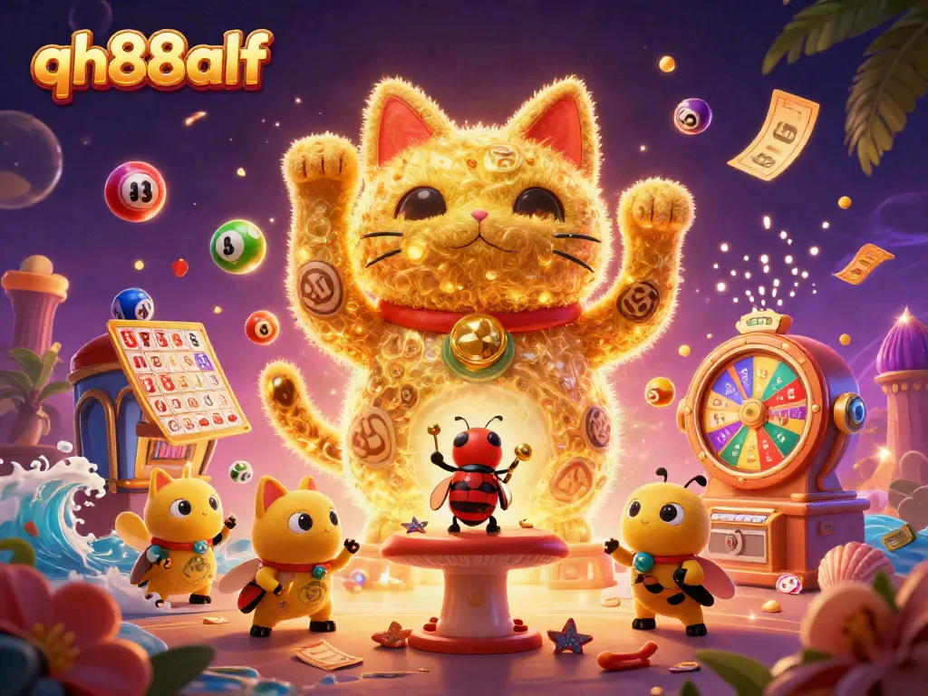 Experience the thrill of gaming with qh88alf's interactive casino elements in a vibrant illustration.