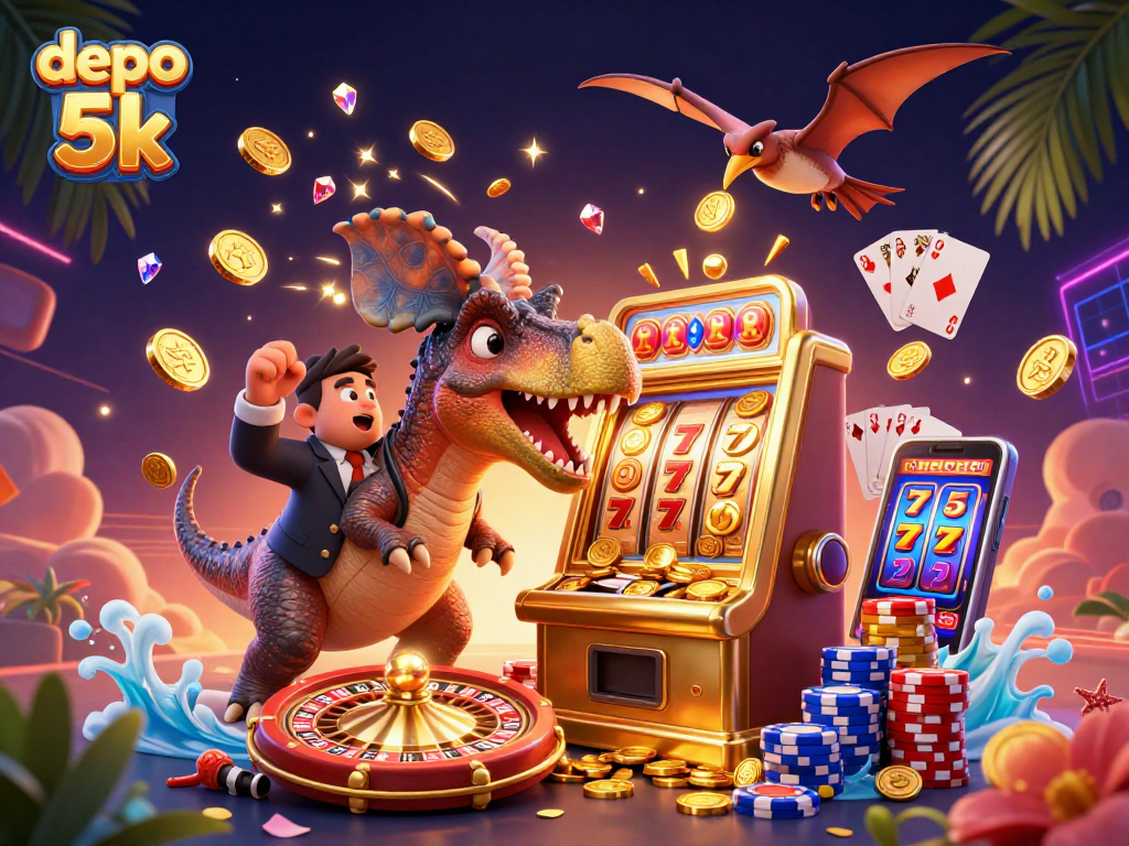Engage with the excitement of depo 5k as a pachycephalosaurus activates a slot machine jackpot.