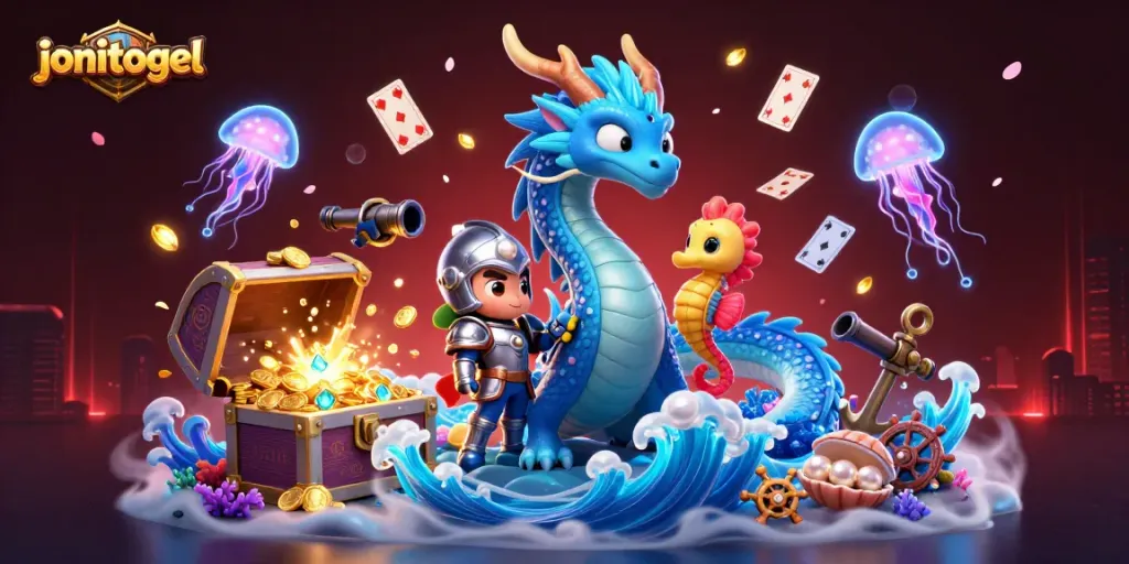 Experience winning thrills with jonitogel’s vibrant underwater casino scene featuring iconic game elements.