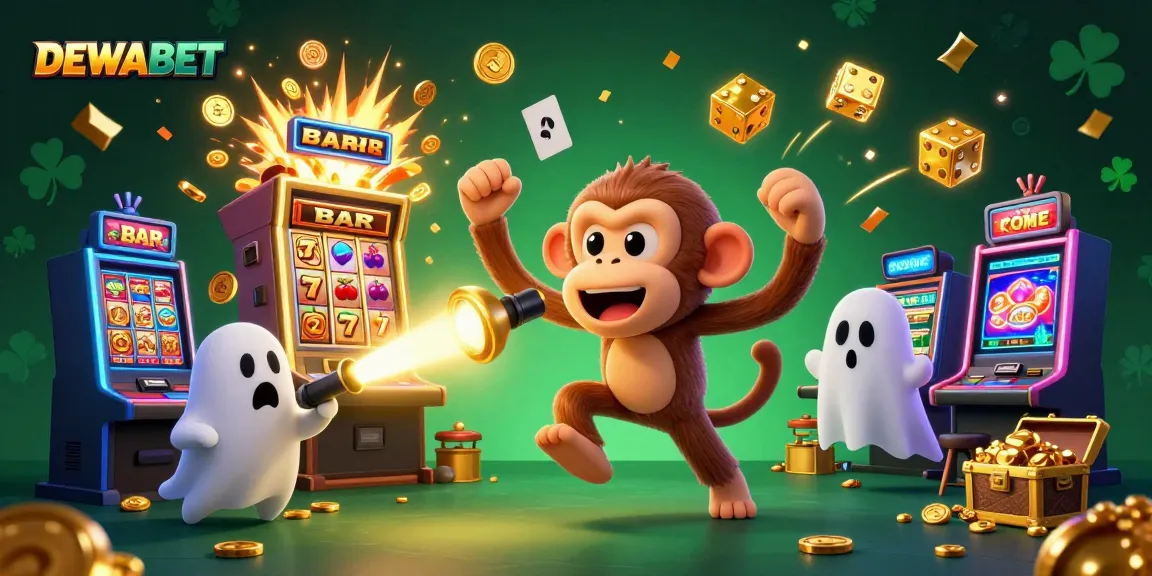 Engage with DEWABET's thrilling casino atmosphere featuring exciting game elements and vibrant characters.
