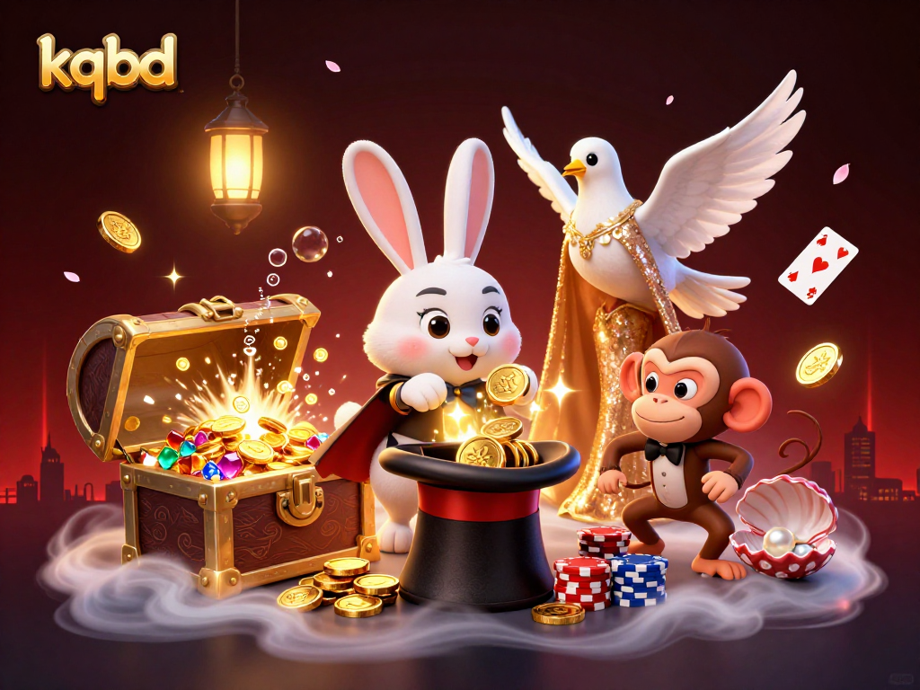 Experience live betting action with kqbd's magical casino scene featuring a rabbit, dove, and monkey.