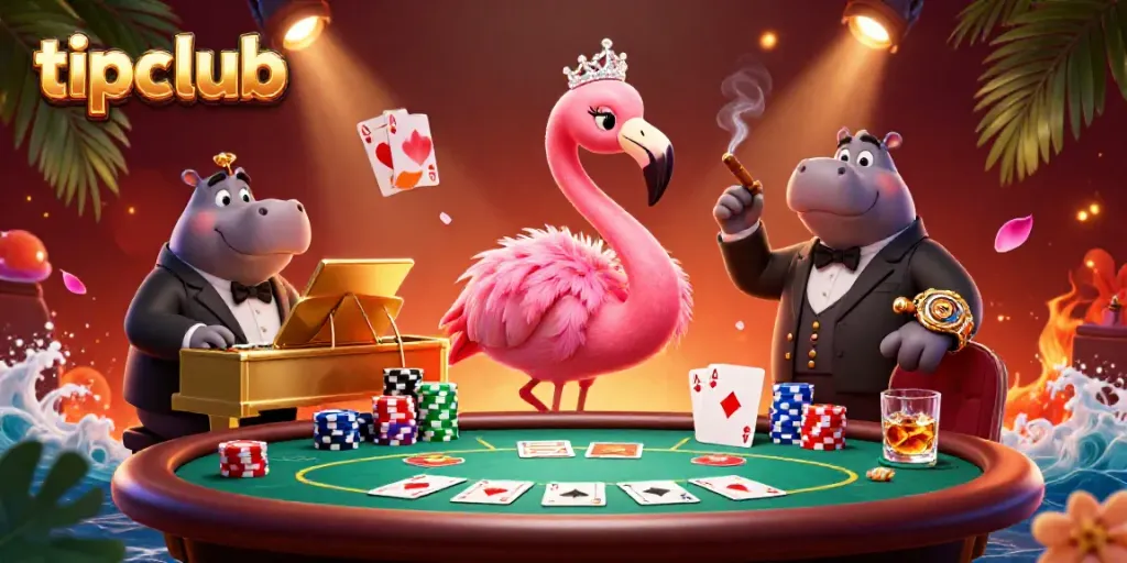 Tipclub captures the vibrant energy of casino gaming with a flamingo lounge singer and hippo bassist.