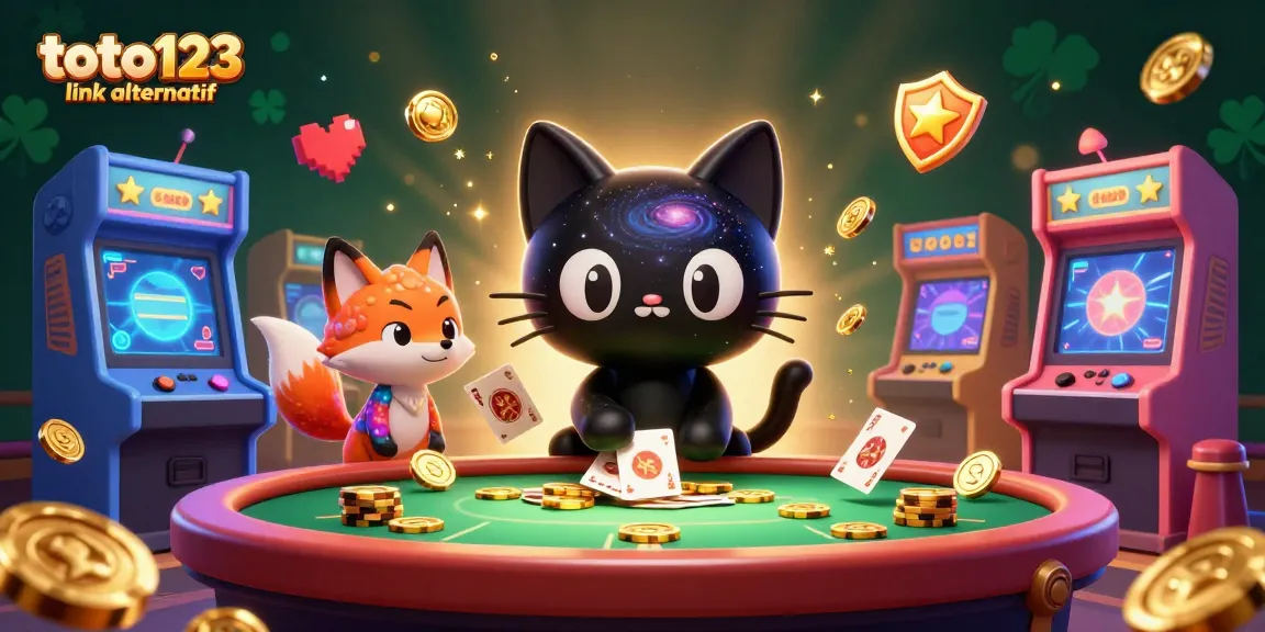 Engage with thrilling gameplay at the toto123 link alternatif, featuring a cosmic casino scene with animated characters.