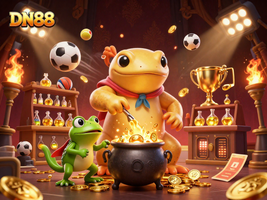 Experience thrilling gaming at DN88 with a golden alchemist and sports elements all around.