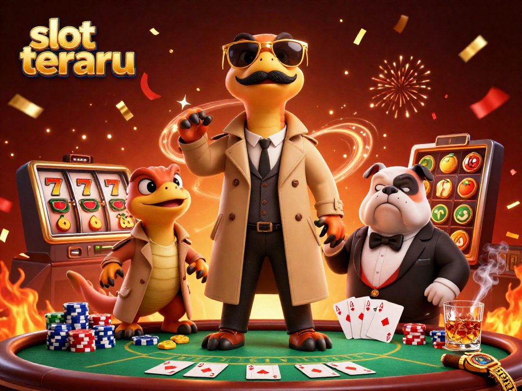 Experience thrilling gameplay at slot terbaru with our fun 3D raptors in a casino environment.