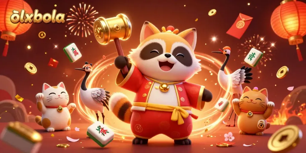 Experience exciting gameplay with olxbola's festive 3D casino illustration showcasing fun characters and vibrant elements.