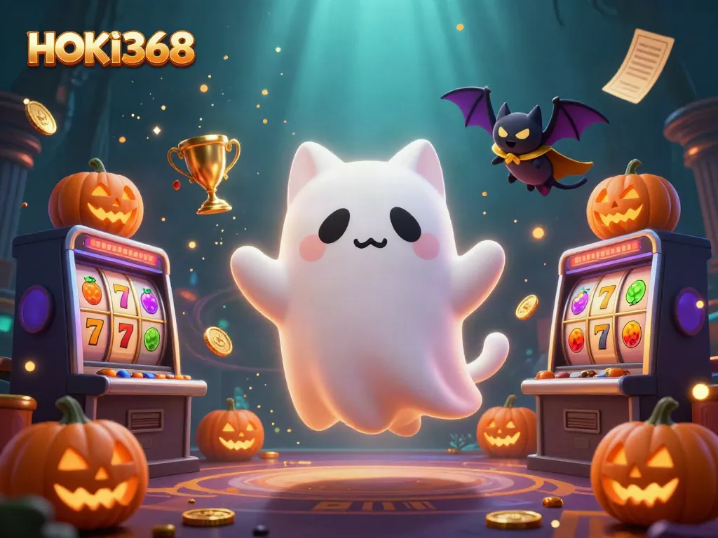Experience thrills with HOKI368's slot adventure, featuring glowing ghost cats and jackpot reels.