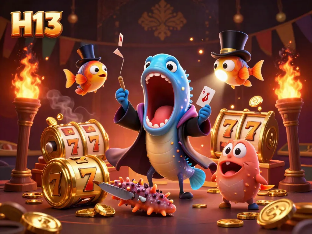 Engaging H13 casino-themed illustration with magical sea creatures and vibrant gambling elements.