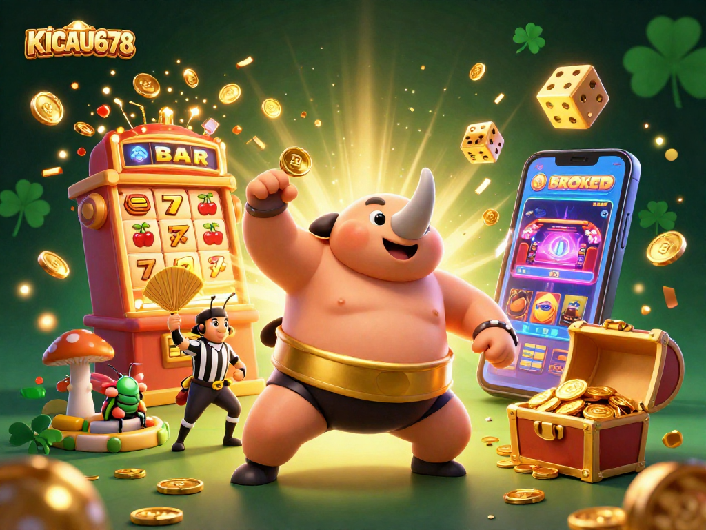 KICAU678 captures golden coins flying as sumo champions battle in this vibrant casino scene.