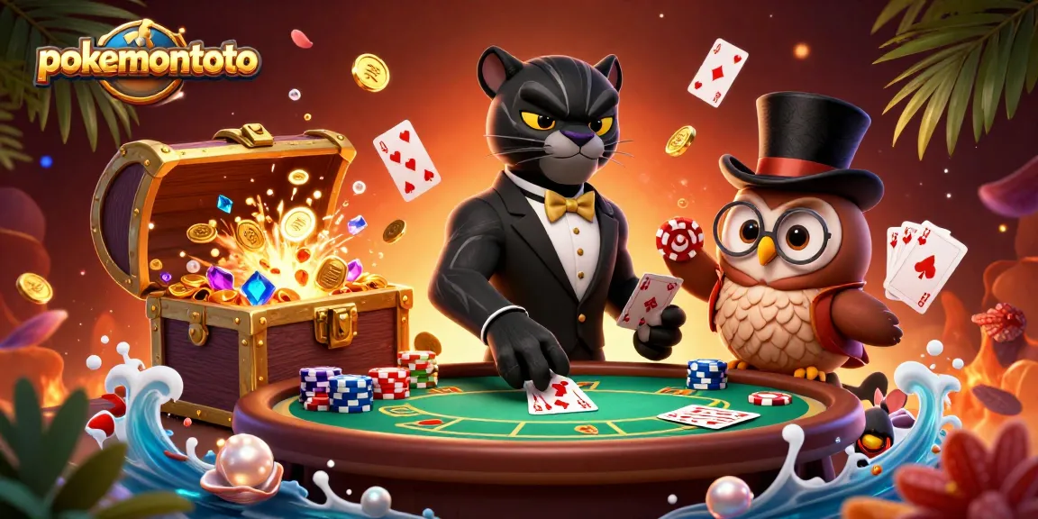 Bermain poker di pokemontoto dengan panther stylish, burung hantu, dan tikus keberuntungan.