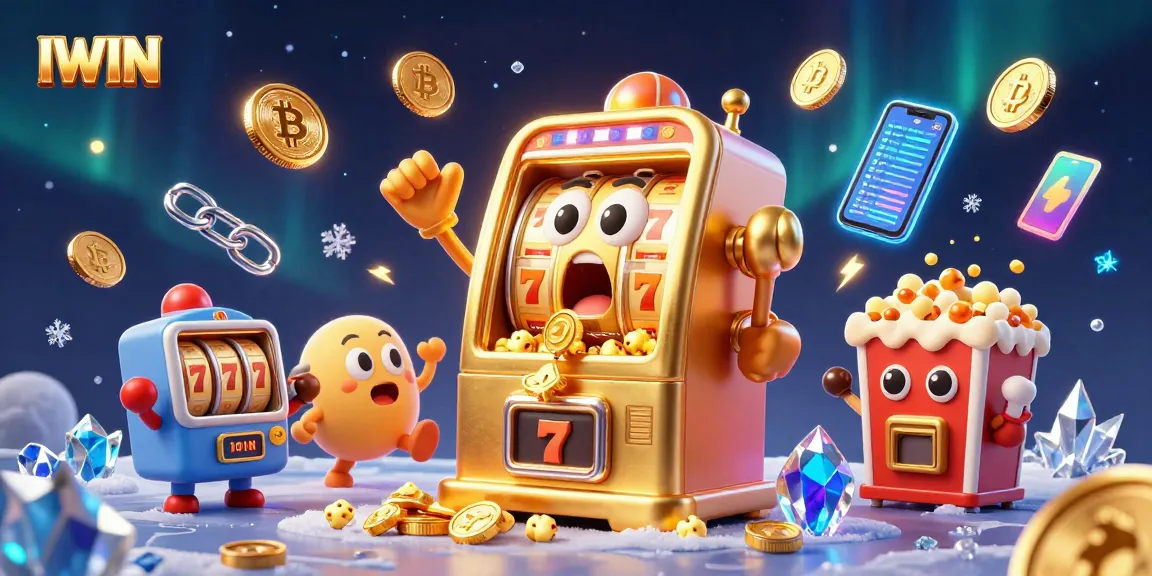 IWIN shines in a lively jackpot scene with golden coins and cheerful slot machines.