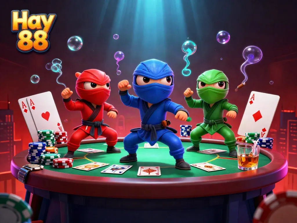 Experience thrilling gaming with Hay 88's vibrant ninja chameleon scene featuring exciting poker dynamics.