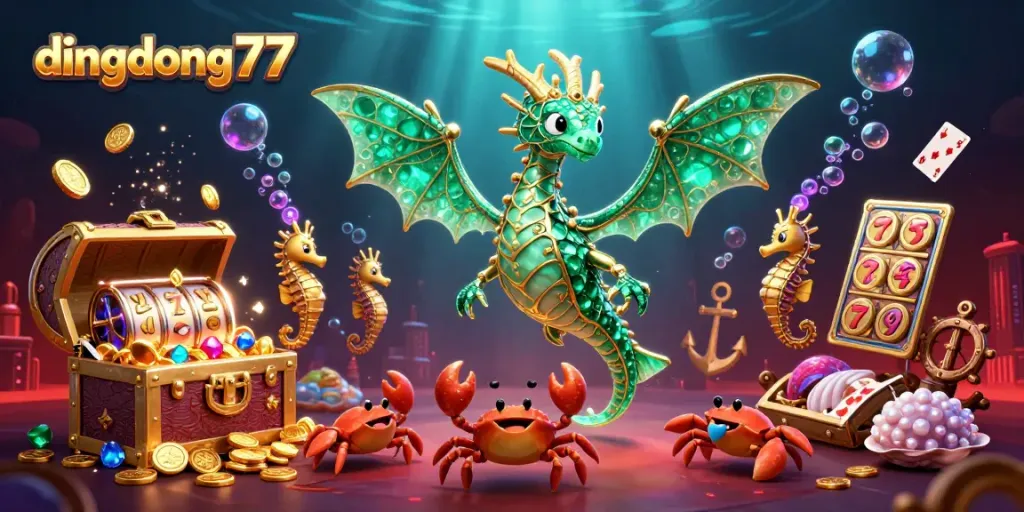 Spin to win with dingdong77 in this vibrant casino scene filled with treasures and excitement.