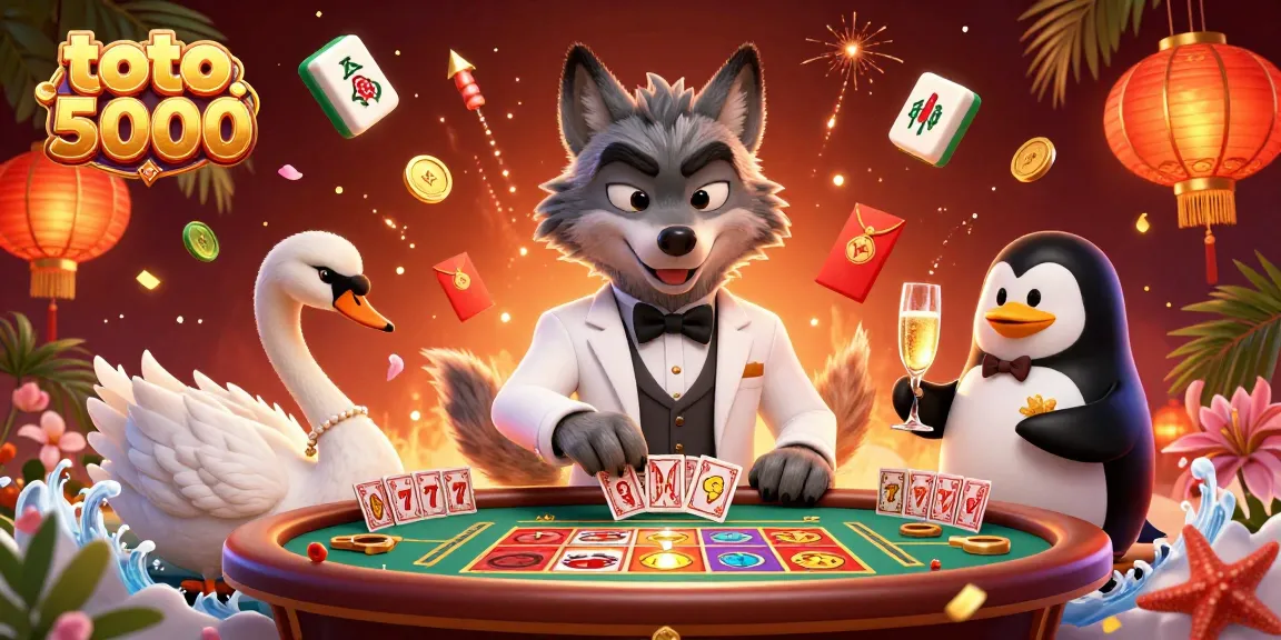 Place bets at the dynamic toto 5000 table surrounded by luck with vibrant casino elements.